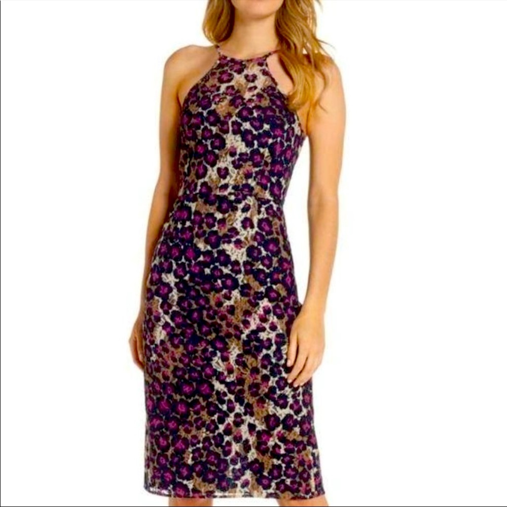 Trina Turk NWT Karin Leopard Lace halter sleeveless Navy Dress